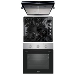 Pachet cuptor incorporabil (0065), 56 x 60 x 56 cm, electric, inox, plita incorporabila (1864), 60x50x6cm, gaz butelie sau gaz natural (duze de schimb incluse), hota 2 motoare putere 2 x 95W (6201) / SET 30099