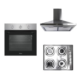 Pachet cuptor incorporabil (0065), 56 x 60 x 56 cm, electric, inox, plita incorporabila inox (1901), 60x50x6 cm, gaz butelie sau gaz natural (duze de schimb incluse), hota incorporabila decorativa inox, 63 cm (1925) / SET 30096