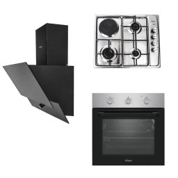 Pachet cuptor incorporabil (0065), 56 x 60 x 56 cm, electric, inox, plita incorporabila (1918), 60x50x6 cm, gaz butelie sau gaz natural (duze de schimb incluse), hota incorporabila decorativa, 60 cm (1888) / SET 30093
