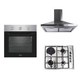 Pachet cuptor incorporabil (0065), 56 x 60 x 56 cm, electric, inox, plita incorporabila (1918), 60x50x6 cm,gaz butelie sau gaz natural (duze de schimb incluse), hota incorporabila decorativa inox, 63 cm (1925) / SET 30091