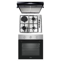 Pachet cuptor incorporabil (0065), 56 x 60 x 56 cm, electric, inox, plita incorporabila (1918), 60x50x6 cm, gaz butelie sau gaz natural (duze de schimb incluse), hota 2 motoare putere 2 x 95W (6201) / SET 30089