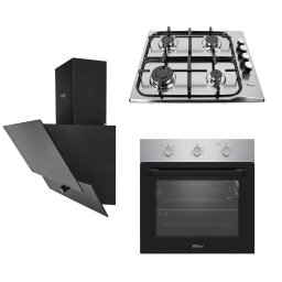 Pachet cuptor incorporabil (0065), 56 x 60 x 56 cm, electric, inox, plita incorporabila inox (0027), 50 X 60 cm, gaz butelie sau gaz natural (duze de schimb incluse), aprindere electrica si hota incorporabila decorativa, 60 cm (1888) / SET 30088