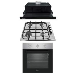 Pachet cuptor incorporabil (0065), 56 x 60 x 56 cm, electric, inox, plita incorporabila inox (0027), 50 X 60 cm, gaz butelie sau gaz natural (duze de schimb incluse), aprindere electrica si hota 1 motor, putere 140W (1895), 60X50 cm / SET 30087