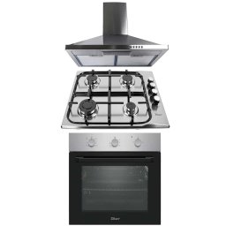 Pachet cuptor incorporabil (0065), 56 x 60 x 56 cm, electric, inox, plita incorporabila inox (0027), 50 X 60 cm, gaz butelie sau gaz natural (duze de schimb incluse), aprindere electrica si hota incorporabila decorativa inox, 63 cm (1925) / SET 30086