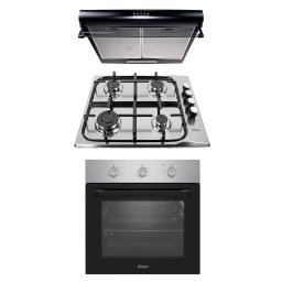 Pachet cuptor incorporabil (0065), 56 x 60 x 56 cm, electric, inox, plita incorporabila Inox (0027), 60 x 50 cm, gaz butelie sau gaz natural (duze de schimb incluse), aprindere electrica, hota 2 motoare putere 2 x 95W (6201) / SET 30085