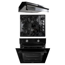 Pachet cuptor incorporabil (1857), capacitate 51L, electric, negru, plita incorporabila (1864), 60x50x6cm, gaz butelie sau gaz natural (duze de schimb incluse), hota 2 motoare , inox , putere 2x95W (9676) / SET 30084