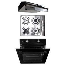 Pachet cuptor incorporabil (1857), capacitate 51L, electric, negru, plita incorporabila inox (1901), 60x50x6 cm, gaz butelie sau gaz natural (duze de schimb incluse), hota 2 motoare , inox , putere 2x95W (9676) / SET 30082