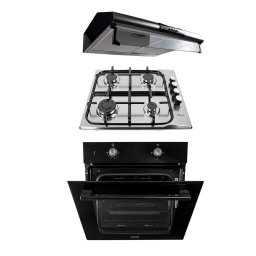 Pachet cuptor incorporabil (1857), capacitate 51L, electric, plita incorporabila inox (0027), 50 X 60 cm, gaz butelie sau gaz natural (duze de schimb incluse), aprindere electrica si hota 2 motoare, Inox, putere 2x95W (9676) / SET 30076