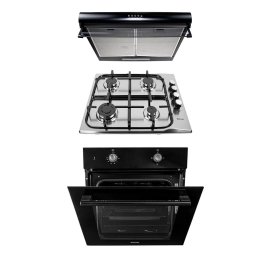 Pachet cuptor incorporabil (1857), capacitate 51L, electric, plita incorporabila inox (0027), 50 X 60 cm, gaz butelie sau gaz natural (duze de schimb incluse), aprindere electrica si hota 2 motoare putere 2 x 95W (6201) / SET 30075