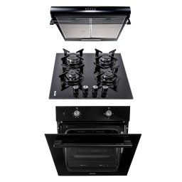 Pachet cuptor incorporabil (1857), capacitate 51L, electric, plita incorporabila sticla (1871), 65x60x15 cm, gaz butelie sau gaz natural (duze de schimb incluse), hota 2 motoare putere 2 x 95W (6201) / SET 30073