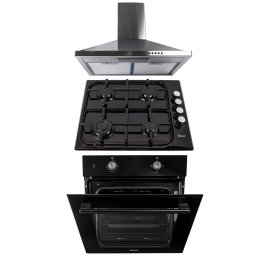 Pachet cuptor incorporabil (1857), capacitate 51L, electric, plita incorporabila email 0041, 60X50X15 cm, gaz butelie sau gaz natural, duze de schimb incluse, hota incorporabila decorativa inox, 63 cm (1925) / SET 30071