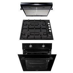 Pachet cuptor incorporabil (1857), capacitate 51L, electric, plita incorporabila email 0041, 60X50X15 cm, gaz butelie sau gaz natural, duze de schimb incluse, hota 2 motoare putere 2x95W (6201), 60 X 50 X 13 cm / SET 30069