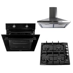 Pachet cuptor incorporabil (1857), capacitate 51L, electric, plita incorporabila email 0034, 60x50x15cm, gaz butelie sau gaz natural duze de schimb incluse, hota incorporabila decorativa inox, 63 cm (1925) / SET 30068