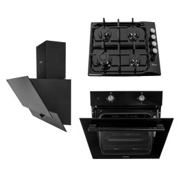Pachet cuptor incorporabil (1857), capacitate 51L, electric, plita incorporabila email 0034, 60x50x15cm, gaz butelie sau gaz natural duze de schimb incluse, hota incorporabila decorativa, 60 cm (1888) / SET 30067