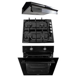 Pachet cuptor incorporabil (1857), capacitate 51L, electric, plita incorporabila email 0034, 60x50x15cm, gaz butelie sau gaz natural duze de schimb incluse, hota perete 2 motoare Inox (9676), 2 x 95w / SET 30066