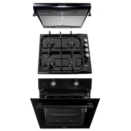 Pache cuptor incorporabil (1857), capacitate 51L, electric, plita incorporabila email 0034, 60x50x15cm, gaz butelie sau gaz natural duze de schimb incluse, hota 2 motoare putere 2 x 95W (6201) / SET 30065