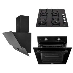 Pachet cuptor incorporabil (1857), capacitate 51L, electric, plita incorporabila (0058), gaz butelie sau gaz natural (duze de schimb incluse), 59×51 cm, aprindere electrica, hota incorporabila decorativa, 63 cm (1888) / SET 30064