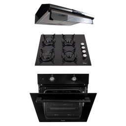 Pachet cuptor incorporabil (1857), capacitate 51L, electric, plita incorporabila (0058), gaz butelie sau gaz natural (duze de schimb incluse), 59×51 cm, aprindere electrica, sticla, hota 2 motoare, inox, putere 2x95W (9676) / SET 30062