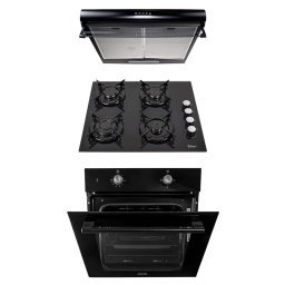 Pachet cuptor incorporabil (1857), capacitate 51L, electric, plita incorporabila (0058), gaz butelie sau gaz natural (duze de schimb incluse), 59×51 cm, aprindere electrica, sticla, hota 2 motoare putere 2x95W (6201), 60 x 50 x 13 cm / SET 30061