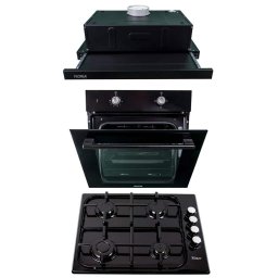 Pachet cuptor incorporabil (1857), capacitate 51L, electric, negru, plita incorporabila email 0041, 60X50X15 cm, gaz butelie sau gaz natural, duze de schimb incluse, hota 1 motor, putere 140W (1895), 60X50 cm / SET 30126