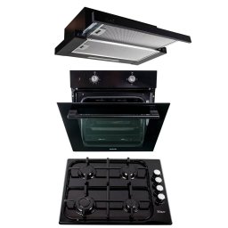 Pachet cuptor incorporabil (1857), capacitate 51L, electric, negru, plita incorporabila email 0041, 60X50X15 cm, gaz butelie sau gaz natural, duze de schimb incluse, hota incorporabila telescopica 2 motoare 3680, 2 x 95w / SET 30124