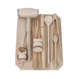 Set tocator dreptunghiular din lemn de fag, 10 piese, 35x25x2cm / EXT 6087