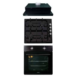 Pachet cuptor incorporabil 1857, capacitate 51L, electric, negru, plita incorporabila email 0041, 60X50X15 cm, gaz butelie sau gaz natural, duze de schimb incluse, hota 1 motor, putere 140W 1895, 60X50 cm / SET 30051