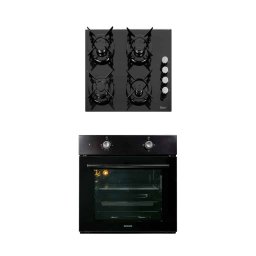Pachet cuptor incorporabil 1857, capacitate 51L, electric, negru, plita incorporabila sticla, 65x60x15 cm, gaz butelie sau gaz natural, duze de schimb incluse, aprindere electrica 0058 / SET 30047