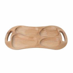 Tava asimetrica pentru servire, din lemn de fag, cu 4 compartimente si manere, 60x33cm / EXT 7021