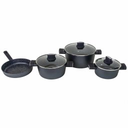 Set oale, 7 piese din aluminiu,compus din 3 oale cu manere ,1 tigaie, 3 capace sticla termorezistent / ZLN 0959
