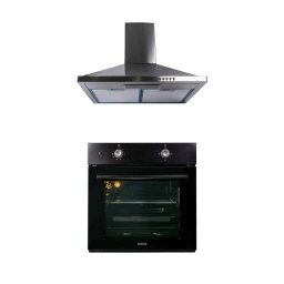 Pachet cuptor incorporabil (1857) , capacitate 51L , electric , negru - hota incorporabila decorativa inox, 63 cm (1925) / SET 30046