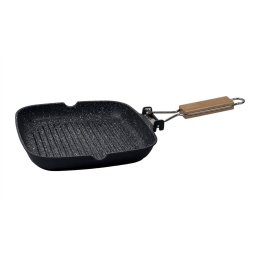 Tigaie grill, diametru 24 cm, material aluminiu, interior granit, maner pliabil / ZLN 4298