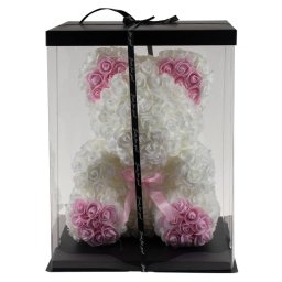 Ursulet din trandafiri de spuma + cutie, 35 cm, alb-roz pal / CD4084-2_24