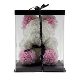 Ursulet din trandafiri de spuma + cutie, 30 cm, alb-roz pal / CD4084-1_24
