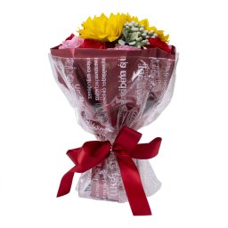 Buchet multicolor 11 trandafiri si floarea soarelui din sapun, rosu / CD 4451_rosu