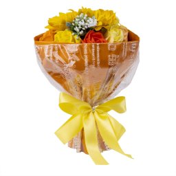 Buchet multicolor 11 trandafiri si floarea soarelui din sapun , portocaliu / CD 4451_portocaliu
