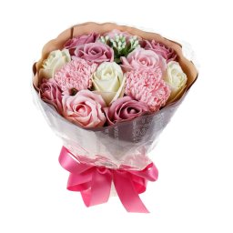 Buchet multicolor 11 trandafiri + 2 garoafe din sapun / CD4449-Roz prafuit