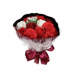 Buchet multicolor 11 trandafiri + 2 garoafe din sapun / CD4449-Rosu