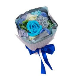 Buchet multicolor 10 Trandafiri + Garoafa din sapun / CD4452-Turcoaz