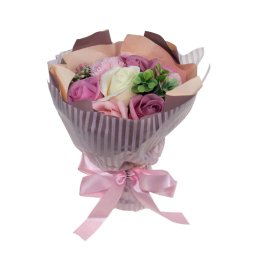 Buchet multicolor 10 trandafiri + garoafa din sapun / CD4452-Roz