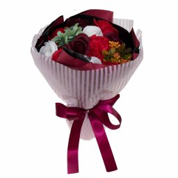 Buchet multicolor 10 trandafiri + garoafa din sapun / CD4452-Rosu