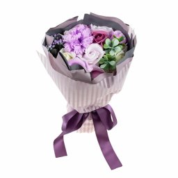 Buchet multicolor 10 trandafiri + garoafa din sapun / CD4452-Mov