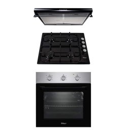 Pachet cuptor incorporabil (0065), 56 x 60 x 56 cm, electric, inox, plita incorporabila email (0041), 60 x 50 cm, gaz butelie sau gaz natural (duze de schimb incluse), hota 2 motoare putere 2x95W (6201), 60 x 50 x 13 cm / SET 30002