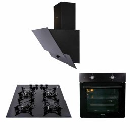 Pachet cuptor incorporabil (1857), capacitate 51l, electric, negru, plita incorporabila sticla (1871), 52x60x15 cm, gaz butelie sau gaz natural (duze de schimb incluse), hota incorporabila decorativa, 60 cm (1888) / SET 30022