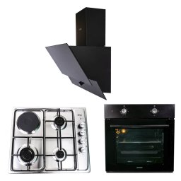 Pachet cuptor incorporabil (1857), capacitate 51l, electric, negru, plita incorporabila (1918), 60x50x6 cm, gaz butelie sau gaz natural (duze de schimb incluse), hota incorporabila decorativa, 60 cm (1888) / SET 30023