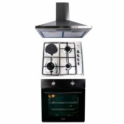 Pachet cuptor incorporabil (1857), capacitate 51l, electric, negru, plita incorporabila inox (1918), 60x50x6 cm, gaz butelie sau gaz natural (duze de schimb incluse), hota incorporabila decorativa inox, 63 cm (1925) / SET 30027