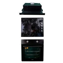 Pachet cuptor incorporabil (1857), capacitate 51L, electric, negru, plita incorporabila (1864), 60x50x6cm, gaz butelie sau gaz natural(duze de schimb incluse), hota 1 motor, putere 140W (1895), 60X50 cm / SET 30021