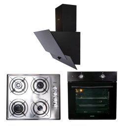 Pachet cuptor incorporabil (1857), capacitate 51L, electric, negru, plita incorporabila inox (1901), 60x50x6 cm, gaz butelie sau gaz natural (duze de schimb incluse), hota incorporabila decorativa, 60 cm (1888) / SET 30024