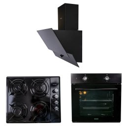 Pachet cuptor incorporabil (1857), capacitate 51L, electric, negru, plita incorporabila (1864), 60x50x6 cm, gaz butelie sau gaz natural(duze de schimb incluse), hota incorporabila decorativa, 60 cm (1888) / SET 30025