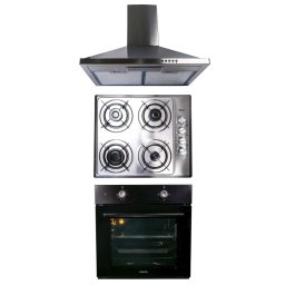 Pachet cuptor incorporabil (1857), capacitate 51L, electric, negru, plita incorporabila inox (1901), 60x50x6 cm, gaz butelie sau gaz natural (duze de schimb incluse), hota incorporabila decorativa inox, 63cm (1925) / SET 30028